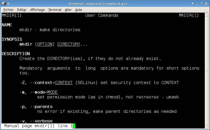 Le manuel de la commande mkdir