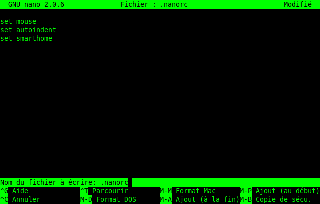 Enregistrement du .nanorc