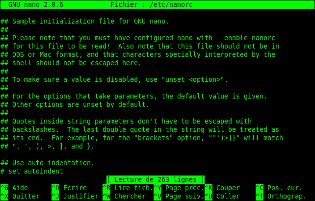 Le fichier /etc/nanorc